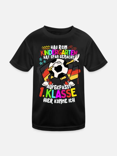 Hau rein Kindergarten: 1. Klasse hier komme ich - Kinder Funktions-T-Shirt - Schwarz - Vorne