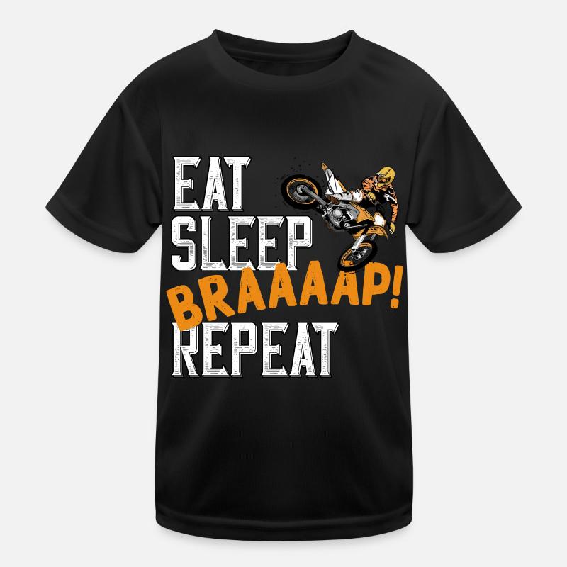Motocross Eat Sleep Braaaap! repeat Spruch Kinder Funktions-T-Shirt
