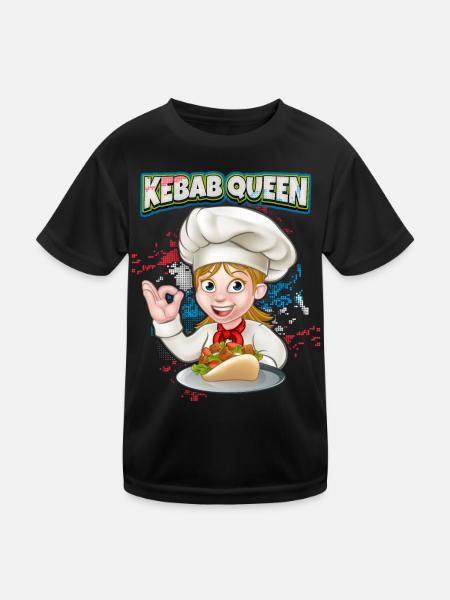Kebab Queen, Funny Kebab Saying, Doner Kebap - Kids Functional T-Shirt - black - Front