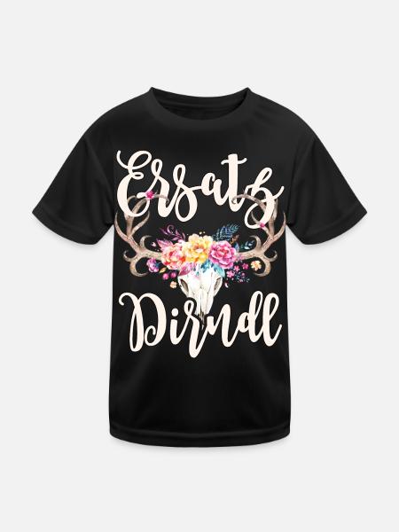 Trachtenshirt Damen Trachten T-Shirt Dirndl Ersatz - Kinder Funktions-T-Shirt - Schwarz - Vorne