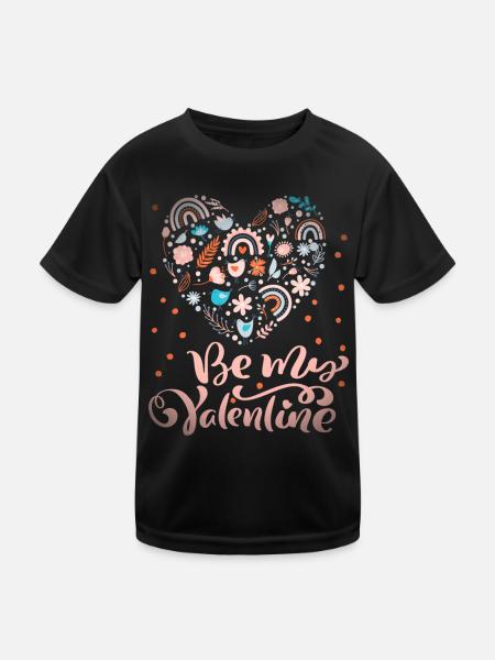Be-My-Valentine Dicton Saint-Valentin avec arc-en-ciel - T-shirt sport Enfant - noir - Devant