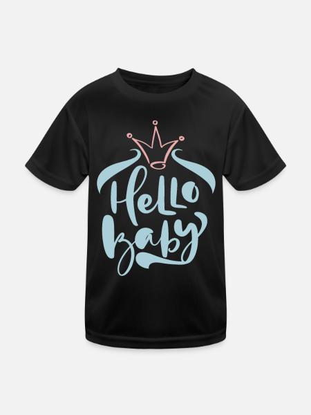Hello Baby, Baby Shower, Birth, Typography Design - Kids Functional T-Shirt - black - Front