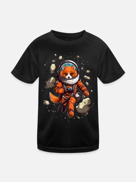 Süßer Cartoon Fuchs als Astronaut mit Raumanzug - Kinder Funktions-T-Shirt - Schwarz - Vorne