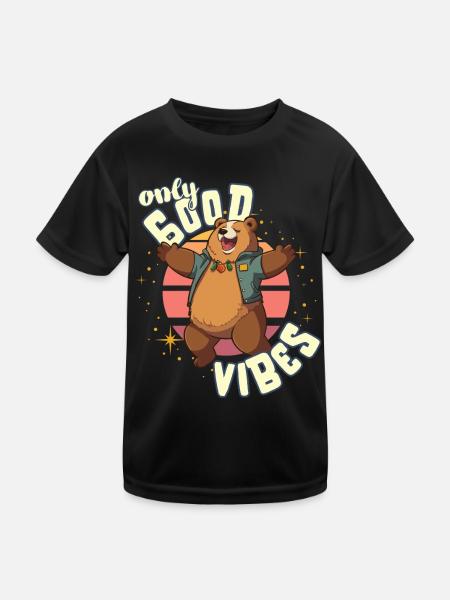 Only Good Vibes: Good Life Cartoon Bär Umarmung - Kinder Funktions-T-Shirt - Schwarz - Vorne