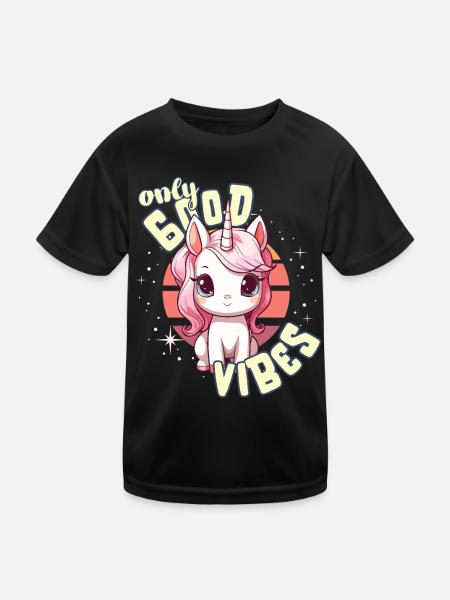 Seulement de bonnes vibrations: Bonne vie Licorne magique mignonne - T-shirt sport Enfant - noir - Devant