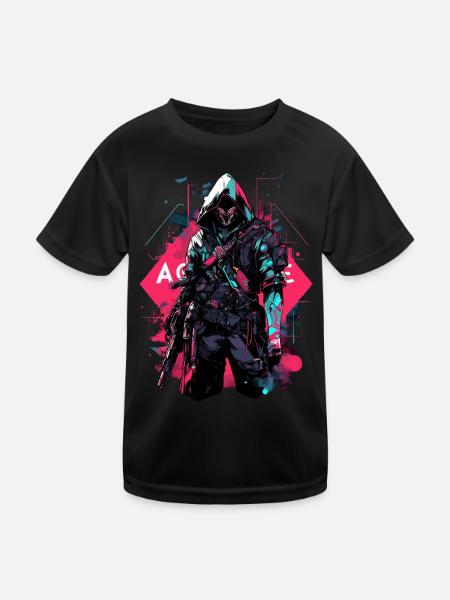 Epischer Gamer Cyber Assassine aus der Zukunft - Kinder Funktions-T-Shirt - Schwarz - Vorne