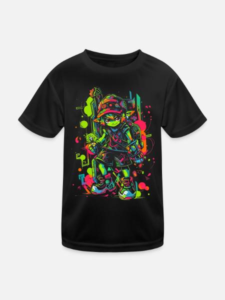 Cooles Gaming Design Legendärer Junge aus dem Wald - Kinder Funktions-T-Shirt - Schwarz - Vorne