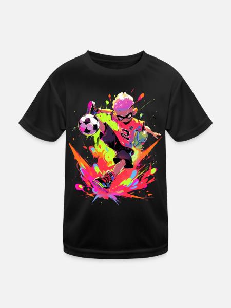 Cool Cartoon Footballer - Street Art Gaming Design - Kids Functional T-Shirt - black - Front
