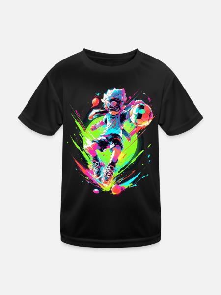Footballeur de dessin animé funky dans le flair du jeu d’art de rue - T-shirt sport Enfant - noir - Devant