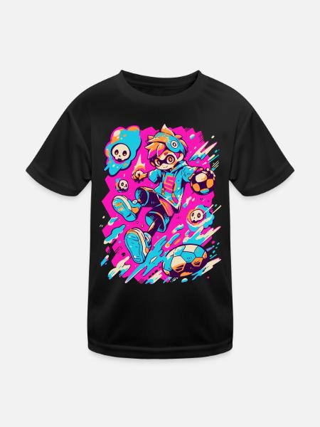 Intrigant joueur de football de jeu de street art - T-shirt sport Enfant - noir - Devant