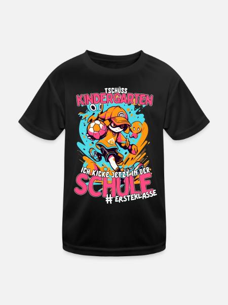 Goodbye Kindergarten: Fußball 2023 Einschulung - Kinder Funktions-T-Shirt - Schwarz - Vorne