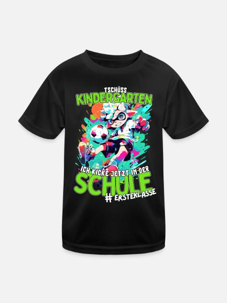 Tschüss Kindergarten: Einschulung Fußballspieler - Kinder Funktions-T-Shirt - Schwarz
