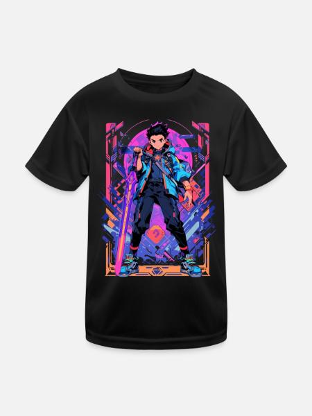 Shibuya: Cool Anime Boy avec épée japonaise - T-shirt sport Enfant - noir - Devant