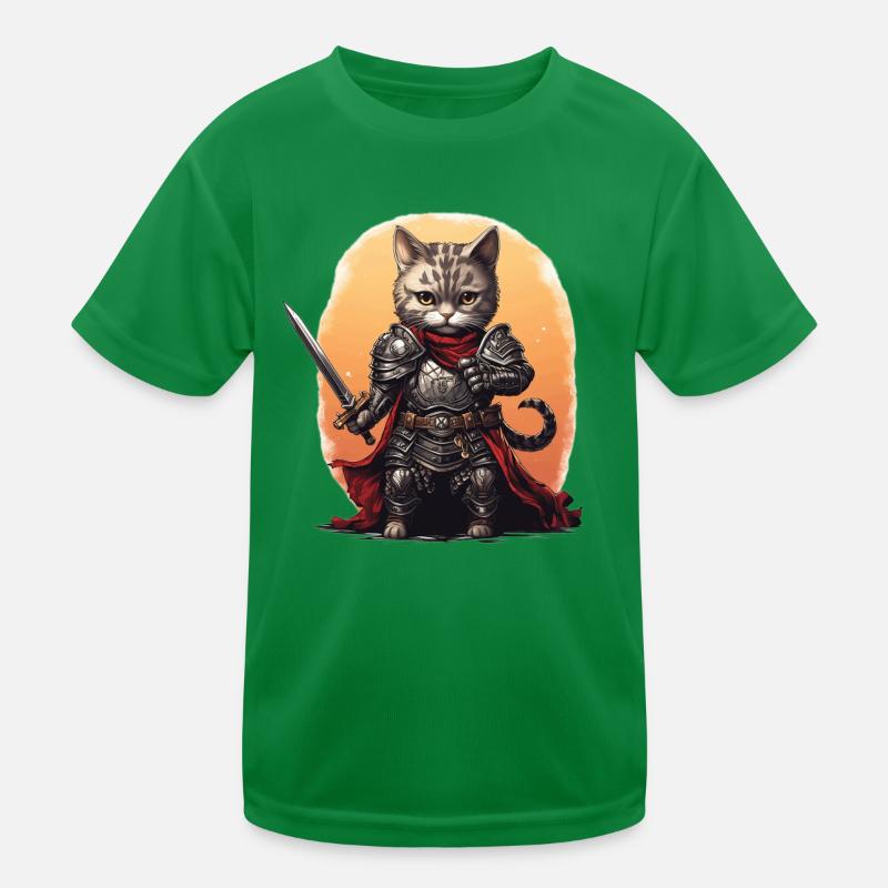 Chat en équipement de chevalier avec épée longue, AI Gen T-shirt sport Enfant