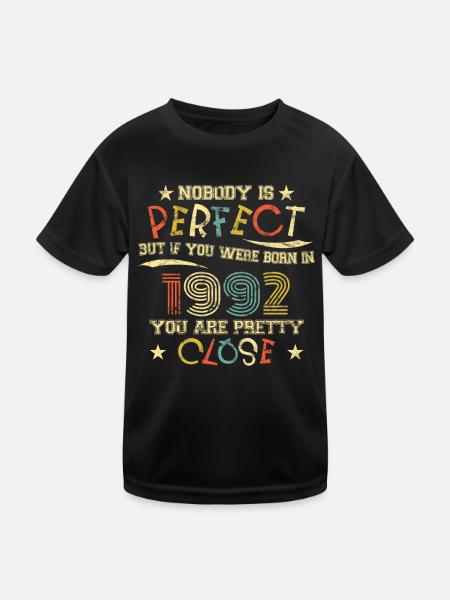 1992 Geburtstag Vintage Nobody is perfect - Kinder Funktions-T-Shirt - Schwarz - Vorne