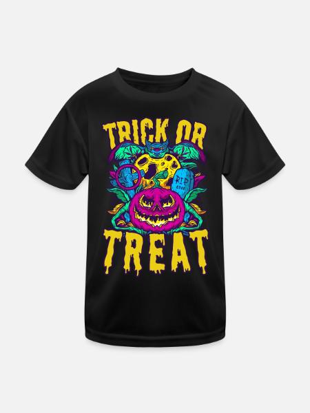 Psychedelic Halloween Design: Trick or Treat! - Kids Functional T-Shirt - black - Front