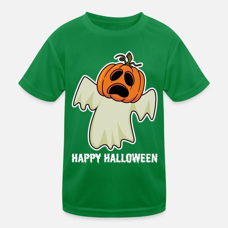 Spooky Halloween: Happy Ghost with Pumpkin Head Kids Functional T-Shirt