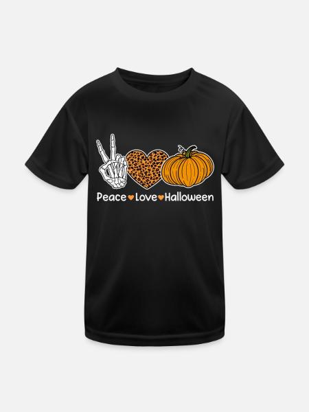 Spooky Halloween Design: Peace Love Pumpkin - Kids Functional T-Shirt - black - Front