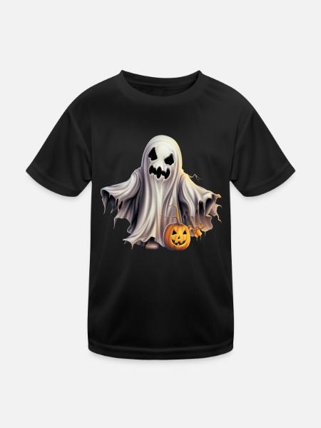 Fantôme cool avec citrouille: Joyeux Halloween! - T-shirt sport Enfant - noir - Devant