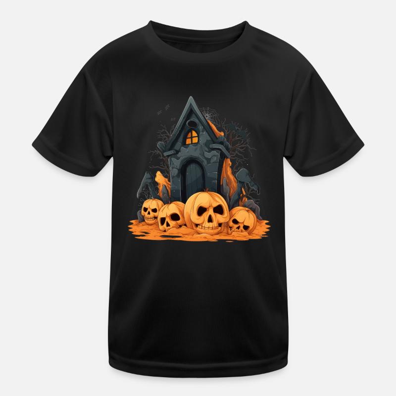 Design effrayant d’Halloween: citrouilles devant la crypte T-shirt sport Enfant