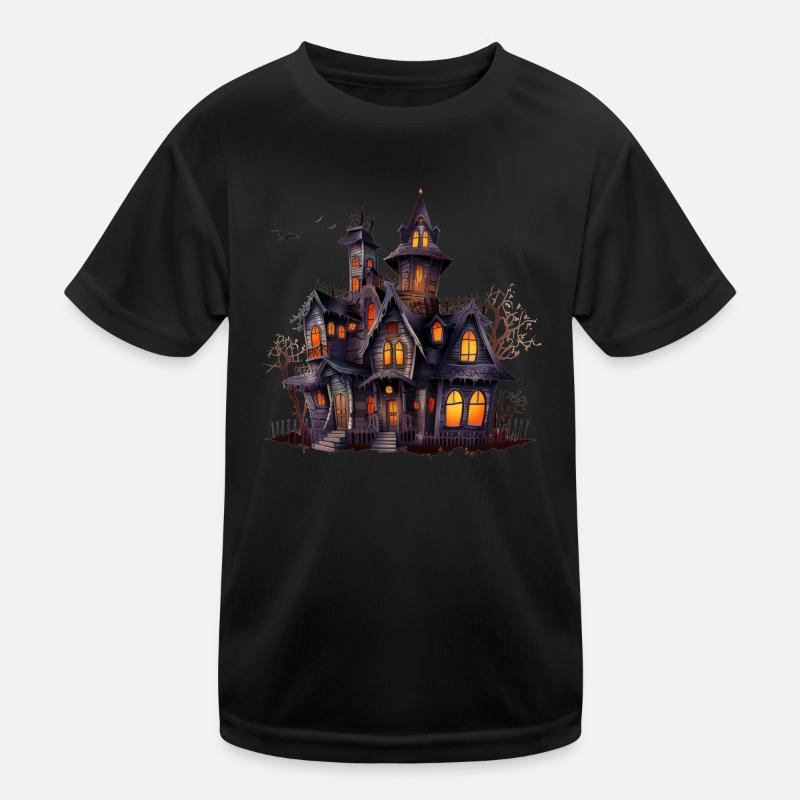 Spooky Halloween design with haunted castle Kids Functional T-Shirt