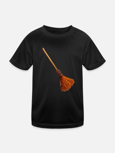 Haunted Witch's Broom: Spooky Halloween Design - Kids Functional T-Shirt - black - Front