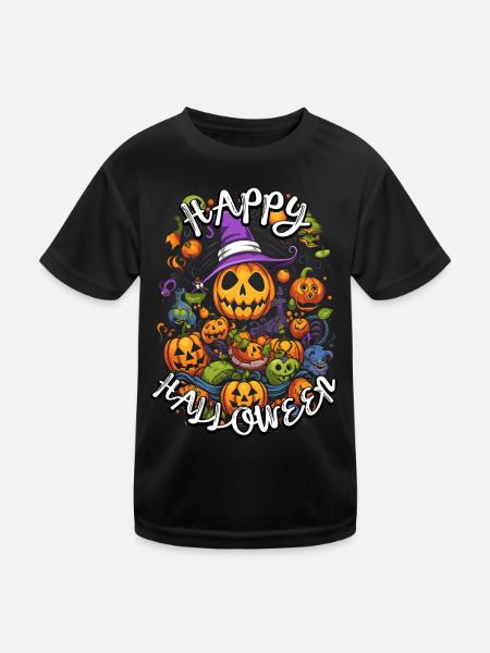 Gruselig-lustiger Kürbis: Happy Halloween! PopArt - Kinder Funktions-T-Shirt - Schwarz - Vorne