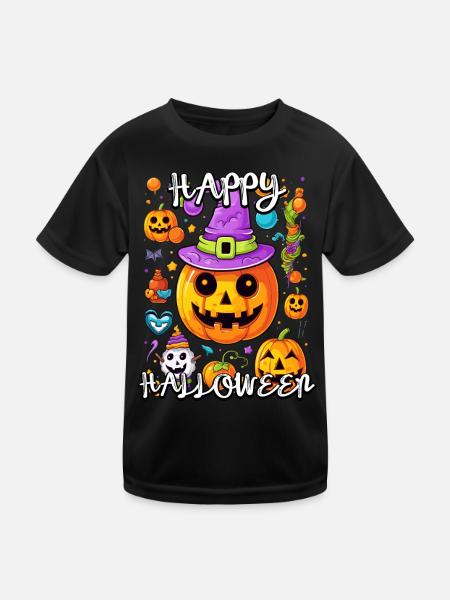 Citrouille enchanteresse avec chapeau de sorcière pour Halloween - T-shirt sport Enfant - noir - Devant