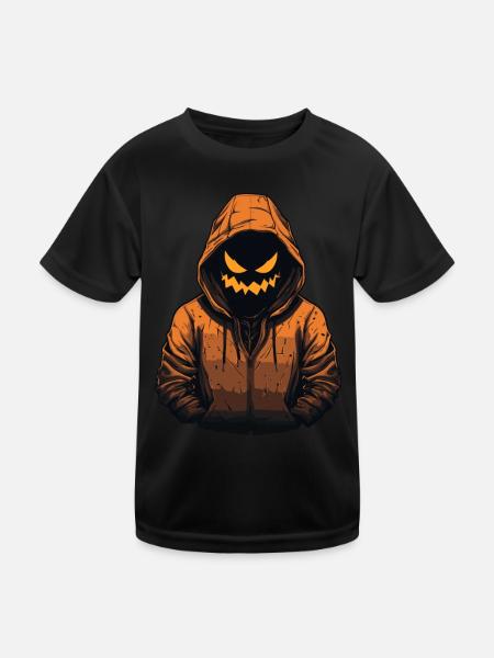 Gruselig-cooler Jack O'Lantern mit rotem Hoodie - Kinder Funktions-T-Shirt - Schwarz - Vorne