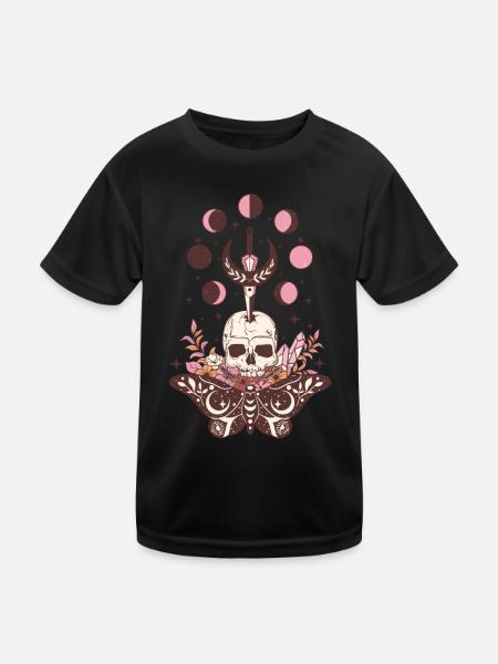 Crâne de papillon d’Halloween vintage et lune - T-shirt sport Enfant - noir - Devant