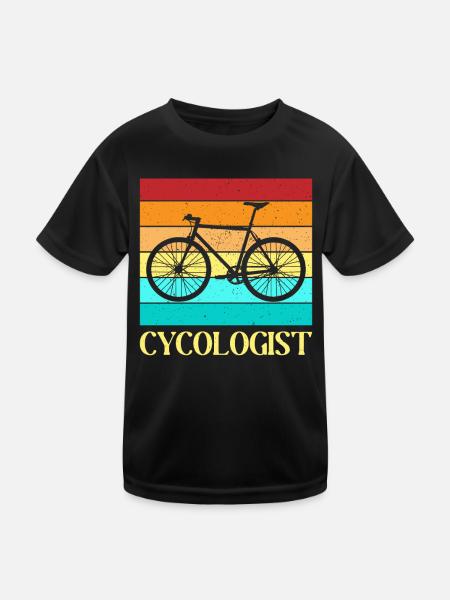 Stylish Cycologist Retro Bicycle Design MTB - Kids Functional T-Shirt - black - Front