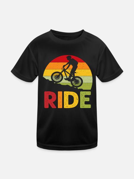 Sportliches Bike-Design für Biker und Radler MTB - Kinder Funktions-T-Shirt - Schwarz - Vorne