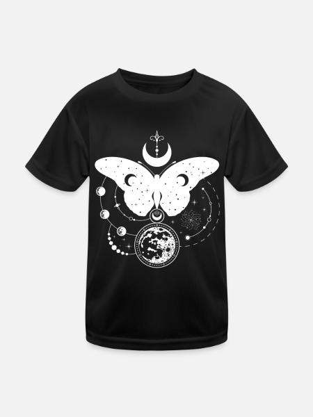 Mystischer Astro-Schmetterling mit Mondphasen - Kinder Funktions-T-Shirt - Schwarz - Vorne