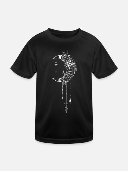 Wicca & Pagan: Mystisches Design mit Halbmond - Kinder Funktions-T-Shirt - Schwarz - Vorne