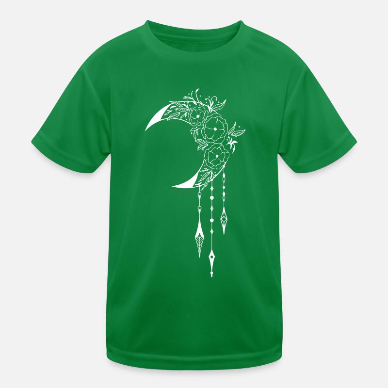 Mystisches Wicca-Design mit Halbmond und Blumen Kinder Funktions-T-Shirt