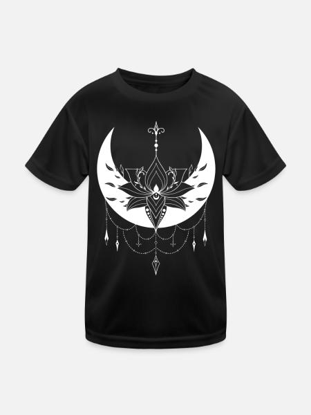 Mystische Halbmond-Lotus für Wicca und Pagans - Kinder Funktions-T-Shirt - Schwarz - Vorne