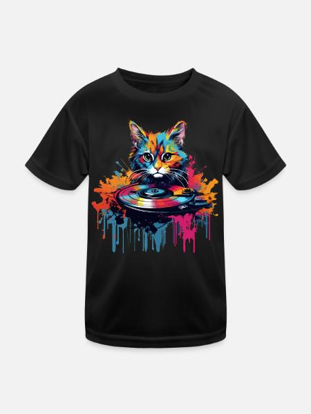 Vinyle coloré Cat Vinyl Record Turntable - T-shirt sport Enfant - noir - Devant
