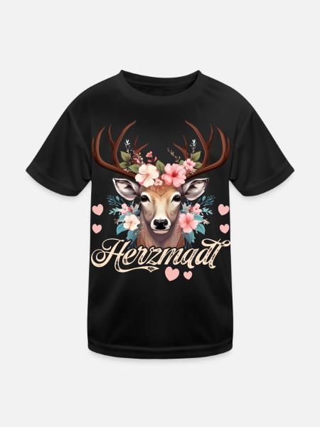 Trachtenshirt Damen Trachten T-Shirt Herzmadl - Kinder Funktions-T-Shirt - Schwarz