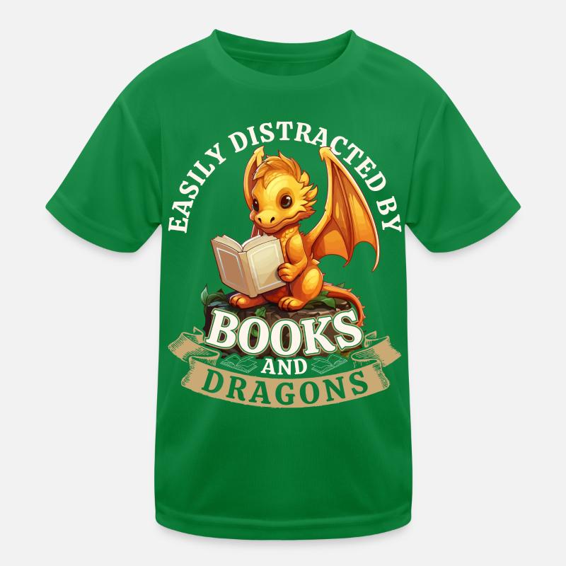 Easily Distracted By Books And Dragons: Drachen Kinder Funktions-T-Shirt