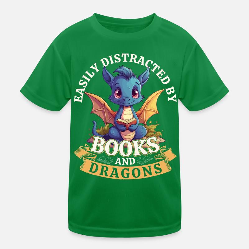 Easily Distracted By Books And Dragons: Drachen Kinder Funktions-T-Shirt