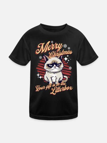 Wütende Katze Xmas Sarkastisch Lustige Katze Meme - Kinder Funktions-T-Shirt - Schwarz - Vorne