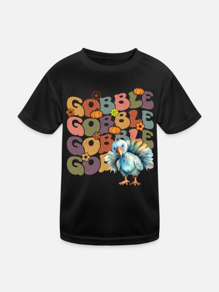 Happy Thanksgiving: Gobble Gobble Happy Turkey Day - Kinder Funktions-T-Shirt - Schwarz - Vorne