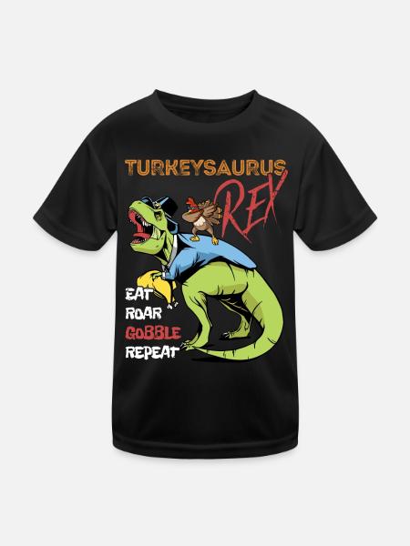 Kinder Lustiger Turkeysaurus Rex Dab Turkey Dino - Kinder Funktions-T-Shirt - Schwarz - Vorne