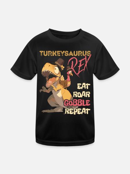 Kinder Lustiger Turkeysaurus Rex Dab Turkey Dino - Kinder Funktions-T-Shirt - Schwarz - Vorne