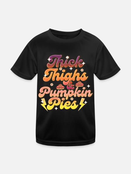 Collants épais Tartes à la citrouille Retro Thanksgiving Femmes - T-shirt sport Enfant - noir - Devant