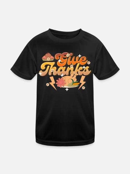 Thankful Give Thanks - Retro Thanksgiving Women - Kids Functional T-Shirt - black - Front