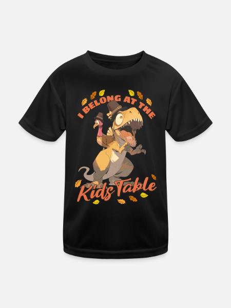 I Belong At The Kids Table: T-Rex For Thanksgiving - Kids Functional T-Shirt - black - Front