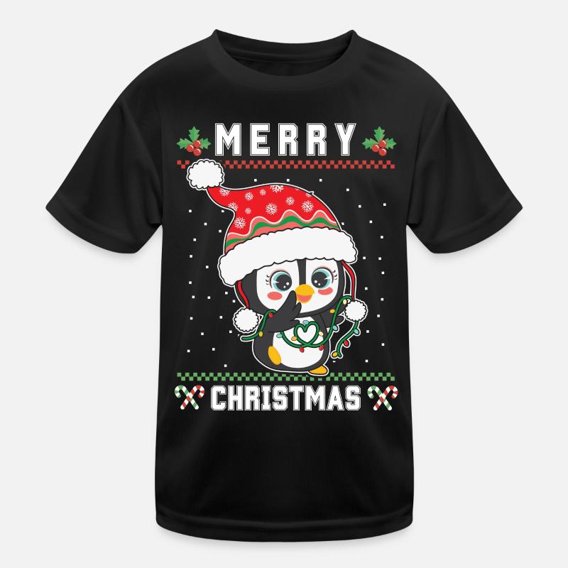 Merry Christmas Süßer Santa Pinguin Ugly Christmas Kinder Funktions-T-Shirt