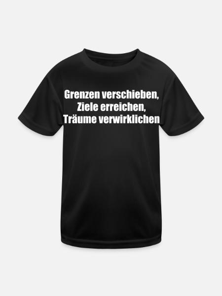 Fitness - Grenzen verschieben, Ziele erreichen, - Kinder Funktions-T-Shirt - Schwarz - Vorne