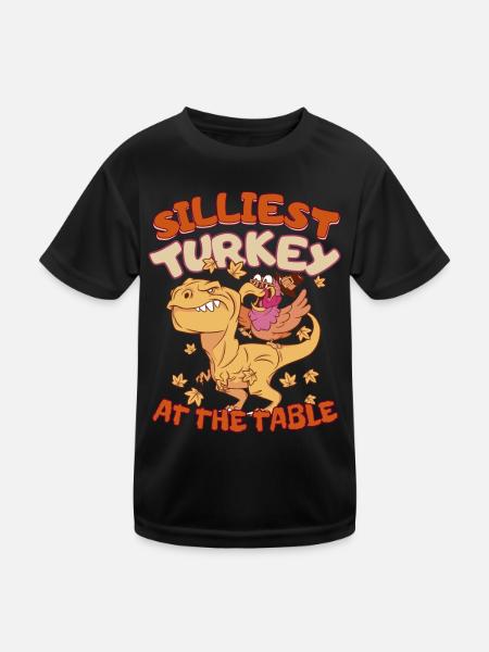 Thanksgiving T-Rex Silliest Turkey at the Table - Kinder Funktions-T-Shirt - Schwarz - Vorne